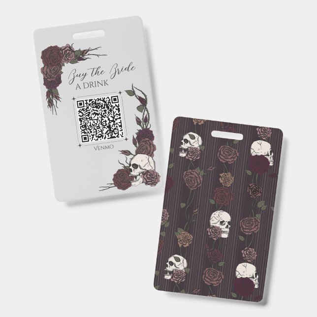 Gris & Bordeaux Crâne Badge de Paiement de Boisson (Avant & arrière)