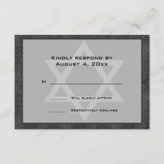 Gris, Bordure Motif noir, Étoile, Bar Mitzvah RSVP