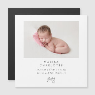 Gris Bow Photo Baby Girl Magnet Faire-part de nais