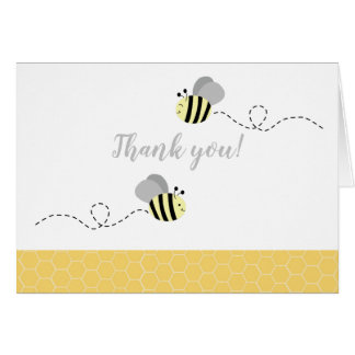 Gris Bumble abeilles pliées Carte de remerciements