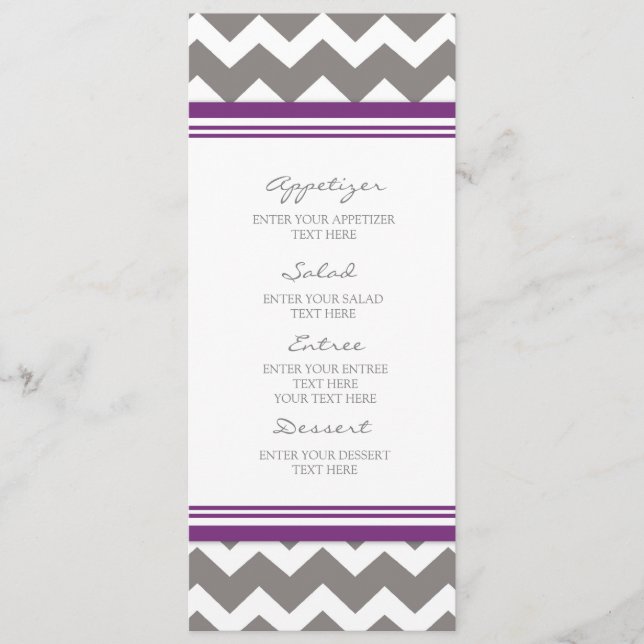 Gris Chevron de prune de menu de mariage (Devant)