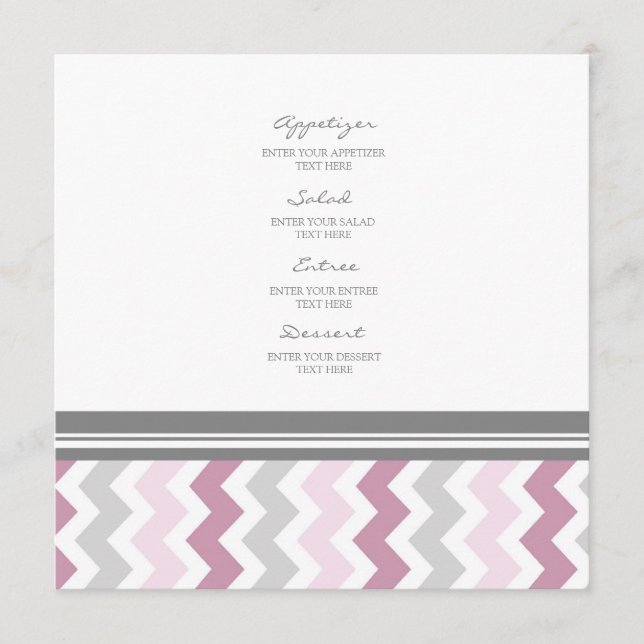 Gris Chevron de rose de menu de mariage (Devant)