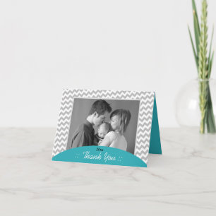 Gris Chevron et Turquoise Photo Merci Cartes