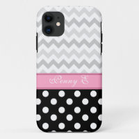 Gris Chevron Noir Polka Dot rose iPhone 5 Coque