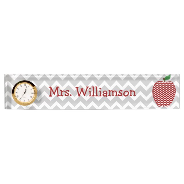 Gris Chevron Rouge Chevron Pomme plaque d'identifi (Devant)