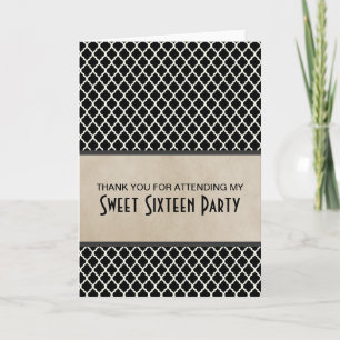 Gris Chic Quatrefoil Sweet 16 Cartes de remercieme