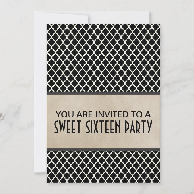 Gris Chic Quatrefoil Sweet 16 Invitation (Devant)