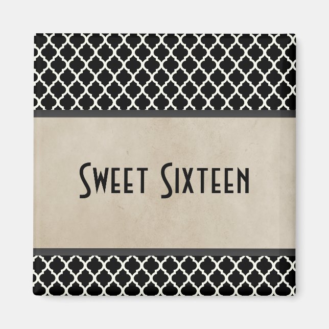 Gris Chic Quatrefoil Sweet 16 Magnet (Devant)