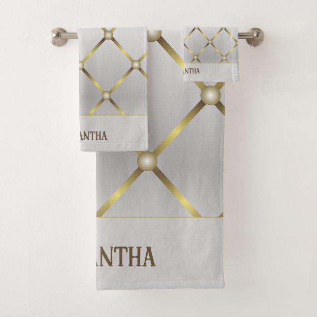 Gris Clair Blanc Et Or Mesh Géométrique (En situation)