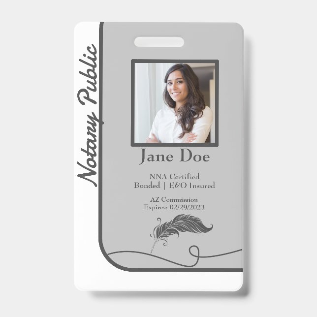 Gris Classic Style Notaire Public ID Badge QR Code (Avant)