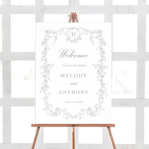 Gris classique Français Floral Mariage Affiche de