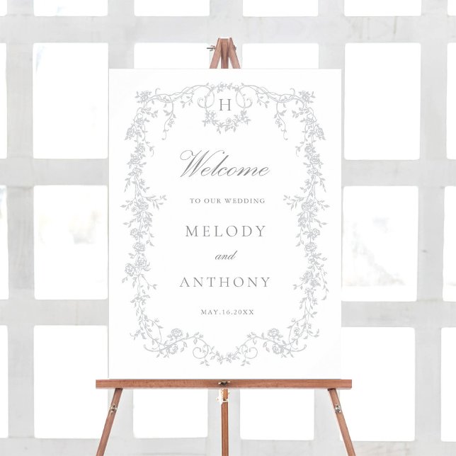 Gris classique Français Floral Mariage Affiche de  (Créateur téléchargé)
