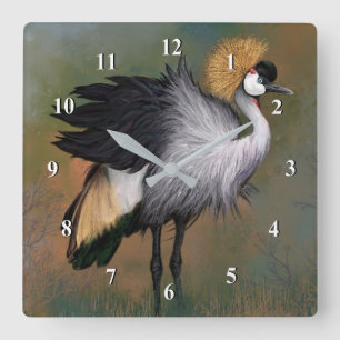 Gris Crowne Gris Horloge murale des oiseaux