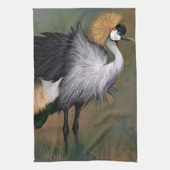 Gris Crowned Crane Bird Serviettes de cuisine (Vertical)