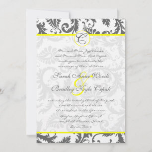 Gris Damas Fils Bight Jaune Faire-part de mariage