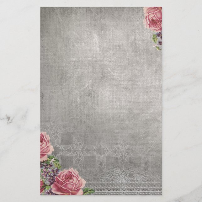 Gris d'antiquité avec la papeterie rose de roses (Devant)