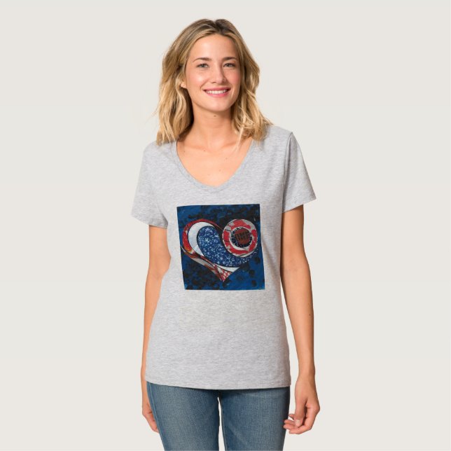Gris de Heather des femmes "un" T-shirt de V-Cou (Devant entier)