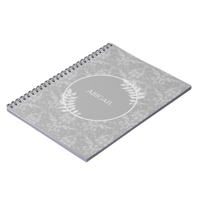 Gris Elegant Damask Carnet personnalisé (Côté gauche)