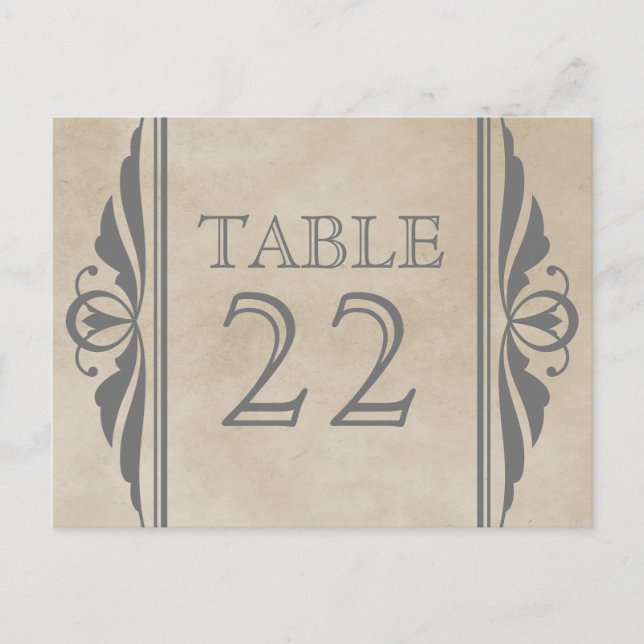 Gris Elegant Déco Numéro de table Carte postale (Devant)