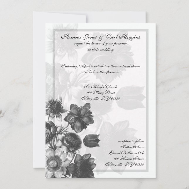 Gris Elégant Fleur Mariage Invitations (Devant)
