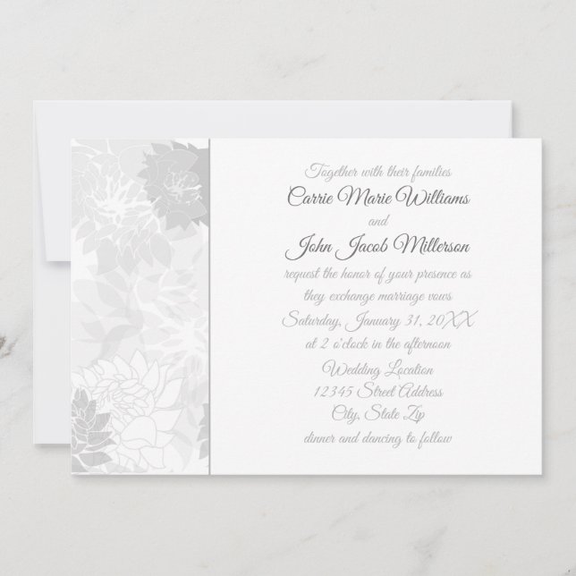 Gris Elegant Floral - Faire-part de mariage (Devant)