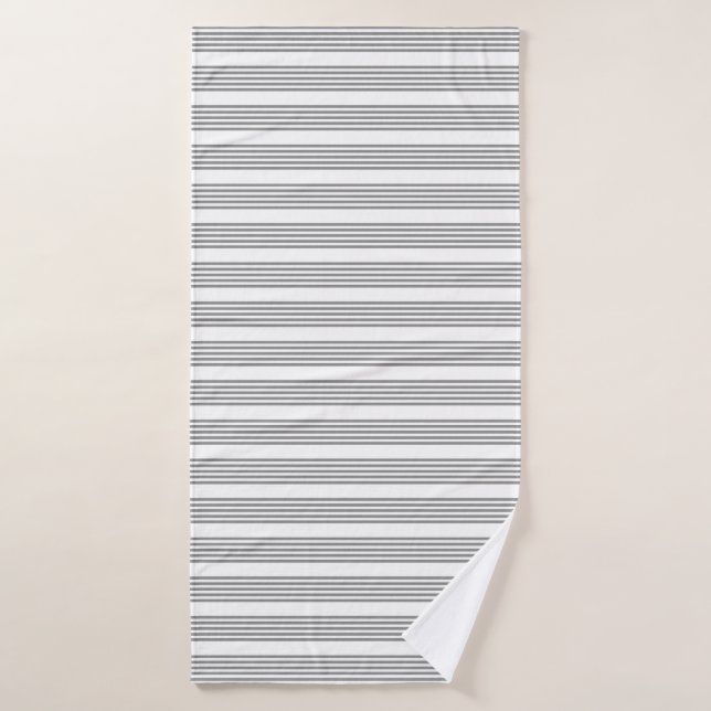 Gris et blanc cinq bandes motif (Serviette de bain)