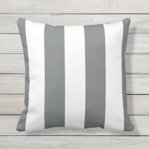 Gris et blanc Rayures d'Awning Extérieur Oreiller