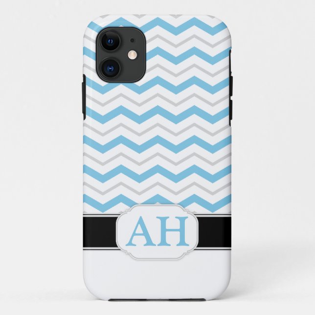 Gris et bleu Chevron Monogram iPhone 5 Coque (Dos)