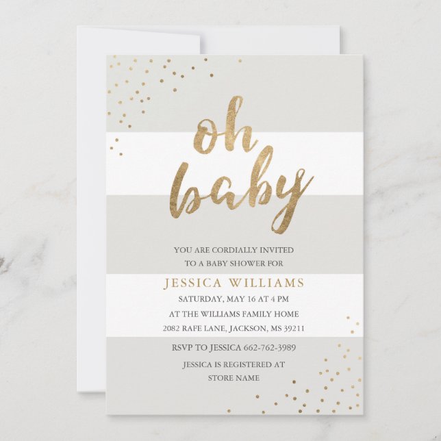 Gris et invitation de baby shower de confettis de (Devant)