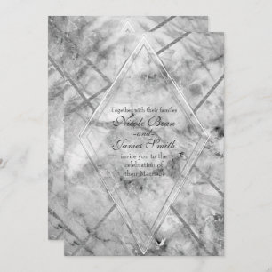 Gris et Marbre blanc Glam Invitations de mariage