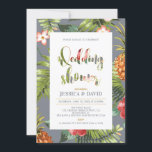 Gris et or | Invitation Wedding shower d'été<br><div class="desc">Cette unique invitation à la douche tropicale nuptiale présente un magnifique motif de fleurs tropicales avec une typographie élégante.</div>