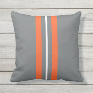 Gris et Orange Vertical Stripes Coussin extérieur