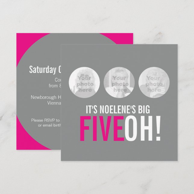 Gris et rose 50e FIVEOH! photo invitation d'annive (Devant / Derrière)