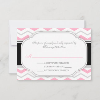 Gris et rose Chevron Accueil Mariage Cartes RSVP