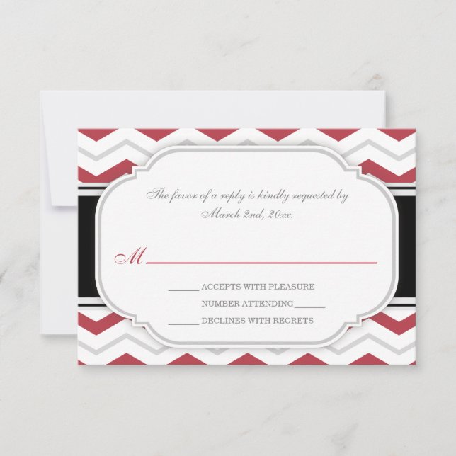 Gris et rouge Chevron Réception de mariage RSVP Ca (Devant)