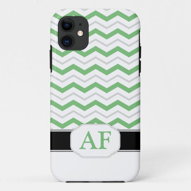 Gris et vert Chevron Monogram iPhone 5 Coque (Dos)