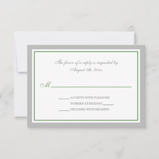 Gris et vert Réception de mariage Cartes RSVP (Devant)