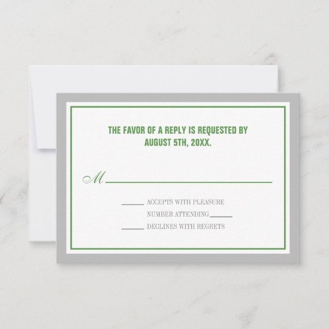 Gris et vert Réception de mariage Cartes RSVP (Devant)