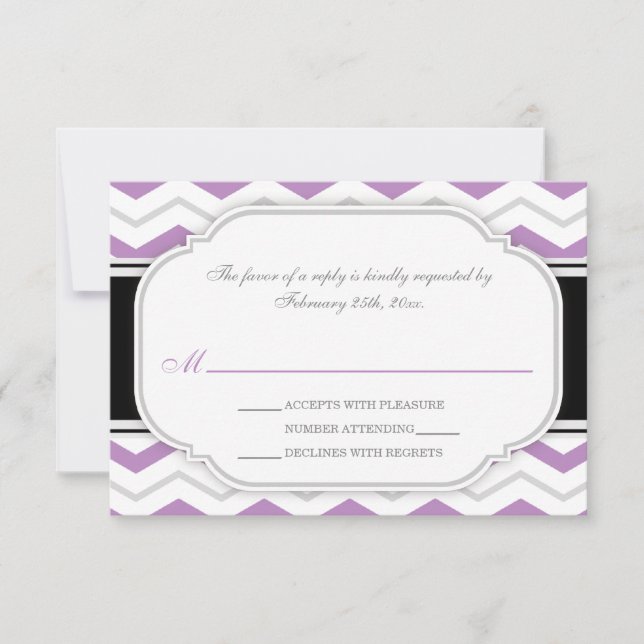 Gris et violet Chevron Réception de mariage RSVP C (Devant)