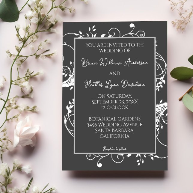 Gris Faire-part de mariage (Gray Flourish Wedding Invitation)