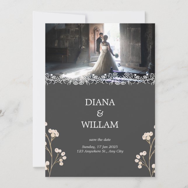 Gris Faire-part de mariage simple (Devant)