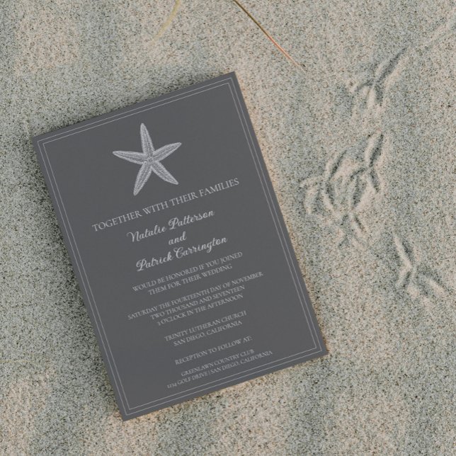 Gris Faire-part de mariage Starfish (Gray Starfish Wedding Invitation)