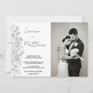 Gris Fleur Art Mariage Invitations avec photo