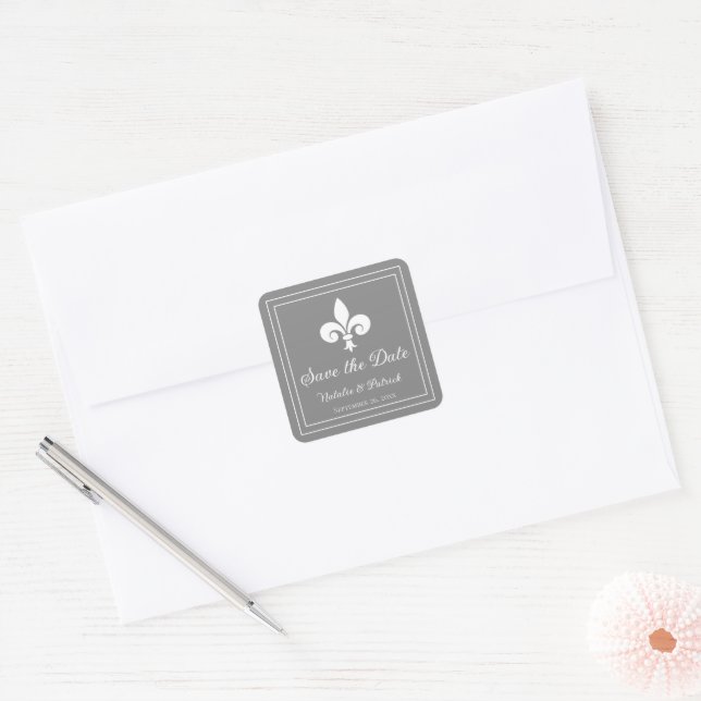 Gris Fleur de Lis Économisez Stickers Date (Enveloppe)
