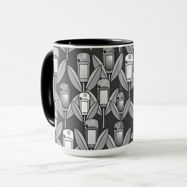 Gris Fleurs GPS Mug (Devant gauche)