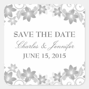 Gris floral simple Enregistrer Stickers Date