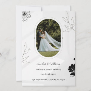 Gris Floral Simple Faire-part de mariage