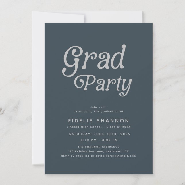 Gris Grad Party Retro Graduation Invitation (Devant)