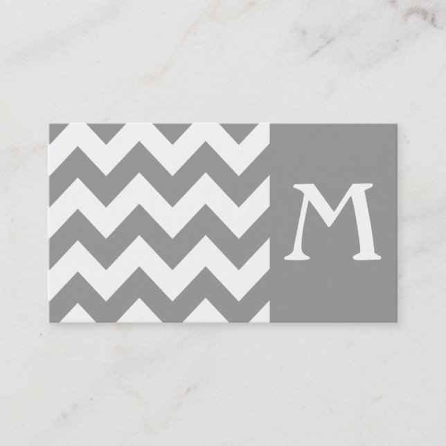 Gris Gras Chevron Monogram Carte de visite (Devant)