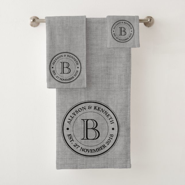Gris Grège Logotype Monogramme Anniversaire Burlap (En situation)